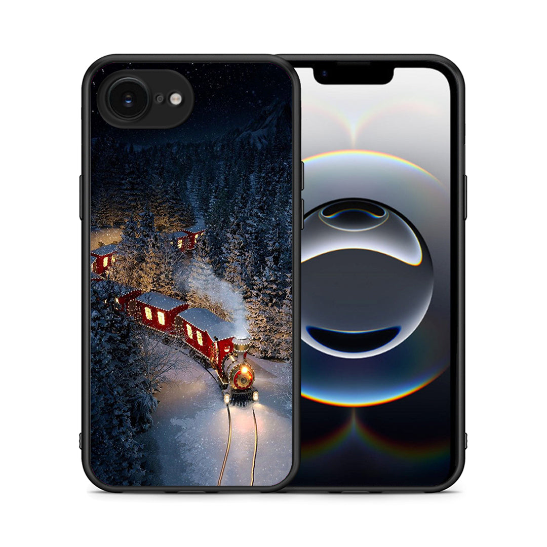 Θήκη iPhone 16e Xmas Train από τη Smartfits με σχέδιο στο πίσω μέρος και μαύρο περίβλημα | iPhone 16e Xmas Train case with colorful back and black bezels