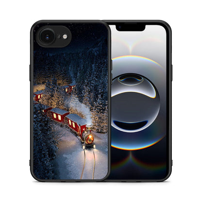 Θήκη iPhone 16e Xmas Train από τη Smartfits με σχέδιο στο πίσω μέρος και μαύρο περίβλημα | iPhone 16e Xmas Train case with colorful back and black bezels