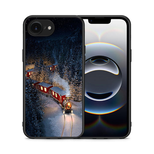 Θήκη iPhone 16e Xmas Train από τη Smartfits με σχέδιο στο πίσω μέρος και μαύρο περίβλημα | iPhone 16e Xmas Train case with colorful back and black bezels