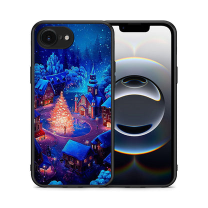 Θήκη iPhone 16e Xmas Village από τη Smartfits με σχέδιο στο πίσω μέρος και μαύρο περίβλημα | iPhone 16e Xmas Village case with colorful back and black bezels