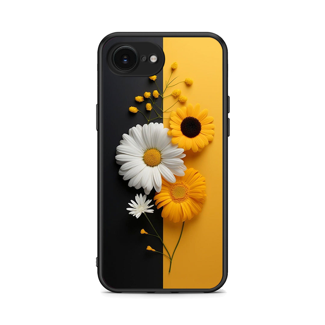 iPhone 16e Yellow Daisies θήκη από τη Smartfits με σχέδιο στο πίσω μέρος και μαύρο περίβλημα | Smartphone case with colorful back and black bezels by Smartfits