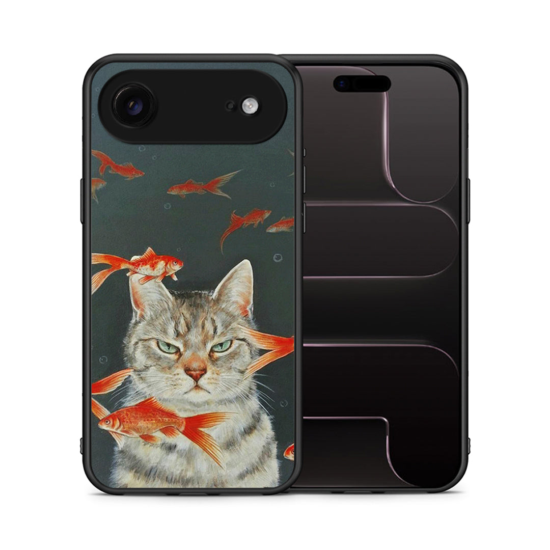 Θήκη iPhone 17 Air Cat Goldfish από τη Smartfits με σχέδιο στο πίσω μέρος και μαύρο περίβλημα | iPhone 17 Air Cat Goldfish case with colorful back and black bezels