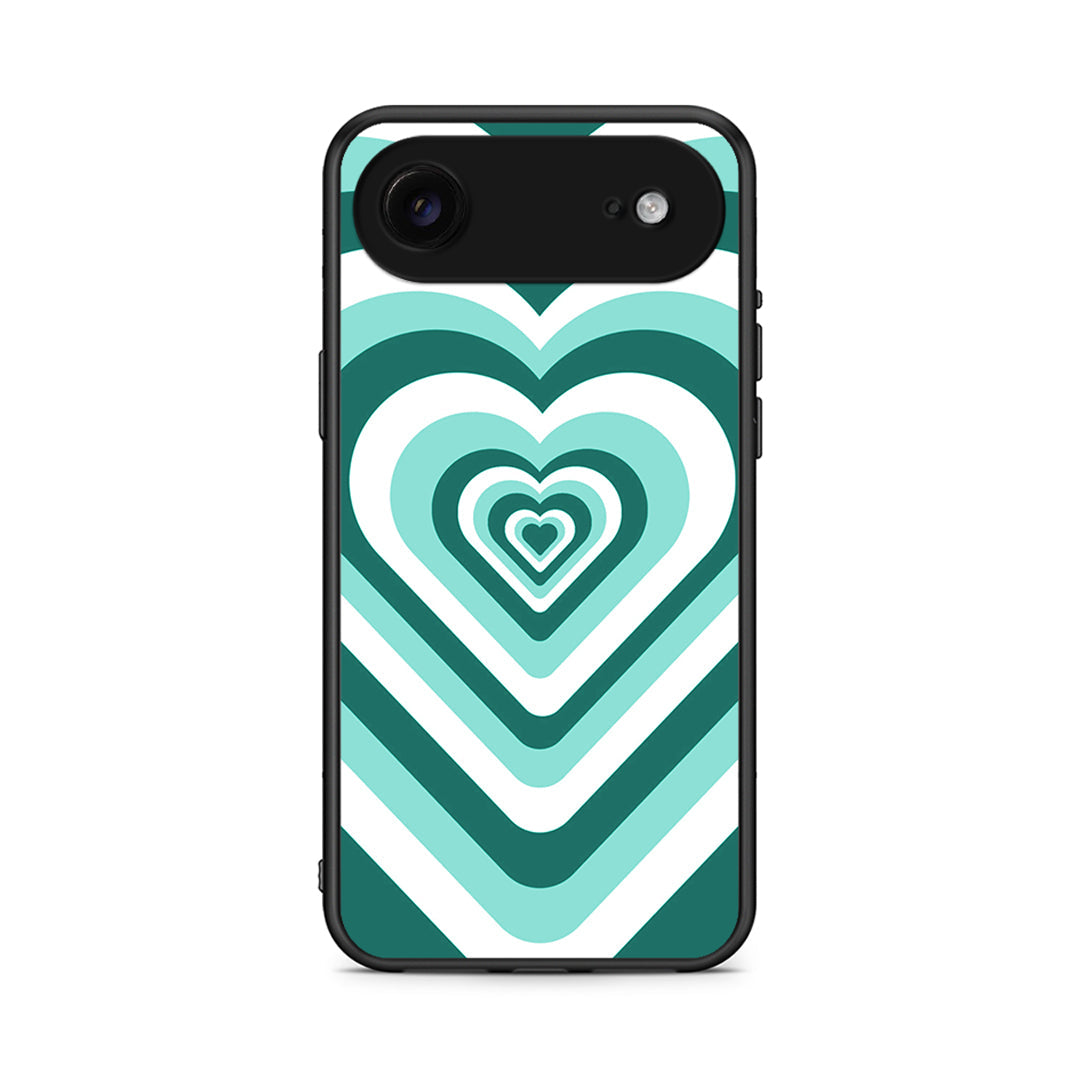 iPhone 17 Air Green Hearts θήκη από τη Smartfits με σχέδιο στο πίσω μέρος και μαύρο περίβλημα | Smartphone case with colorful back and black bezels by Smartfits