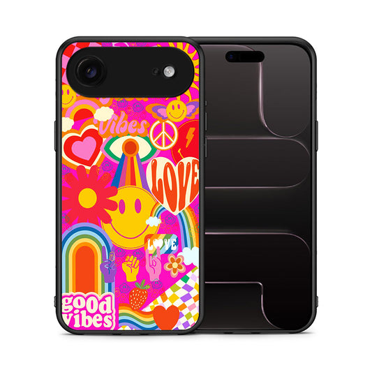 Θήκη iPhone 17 Air Hippie Love από τη Smartfits με σχέδιο στο πίσω μέρος και μαύρο περίβλημα | iPhone 17 Air Hippie Love case with colorful back and black bezels