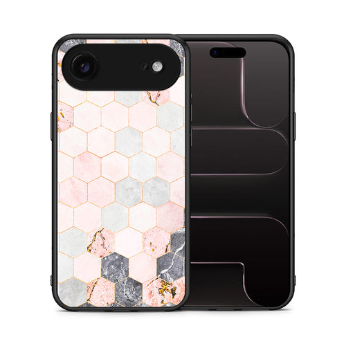 Θήκη iPhone 17 Air Hexagon Pink Marble από τη Smartfits με σχέδιο στο πίσω μέρος και μαύρο περίβλημα | iPhone 17 Air Hexagon Pink Marble case with colorful back and black bezels