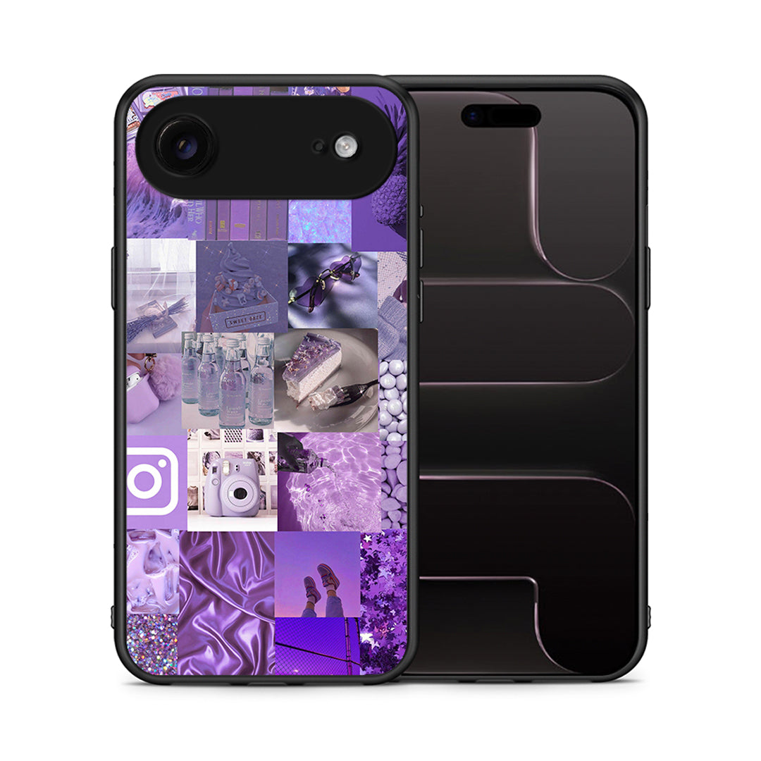 Θήκη iPhone 17 Air Purple Aesthetic Collage από τη Smartfits με σχέδιο στο πίσω μέρος και μαύρο περίβλημα | iPhone 17 Air Purple Aesthetic Collage case with colorful back and black bezels