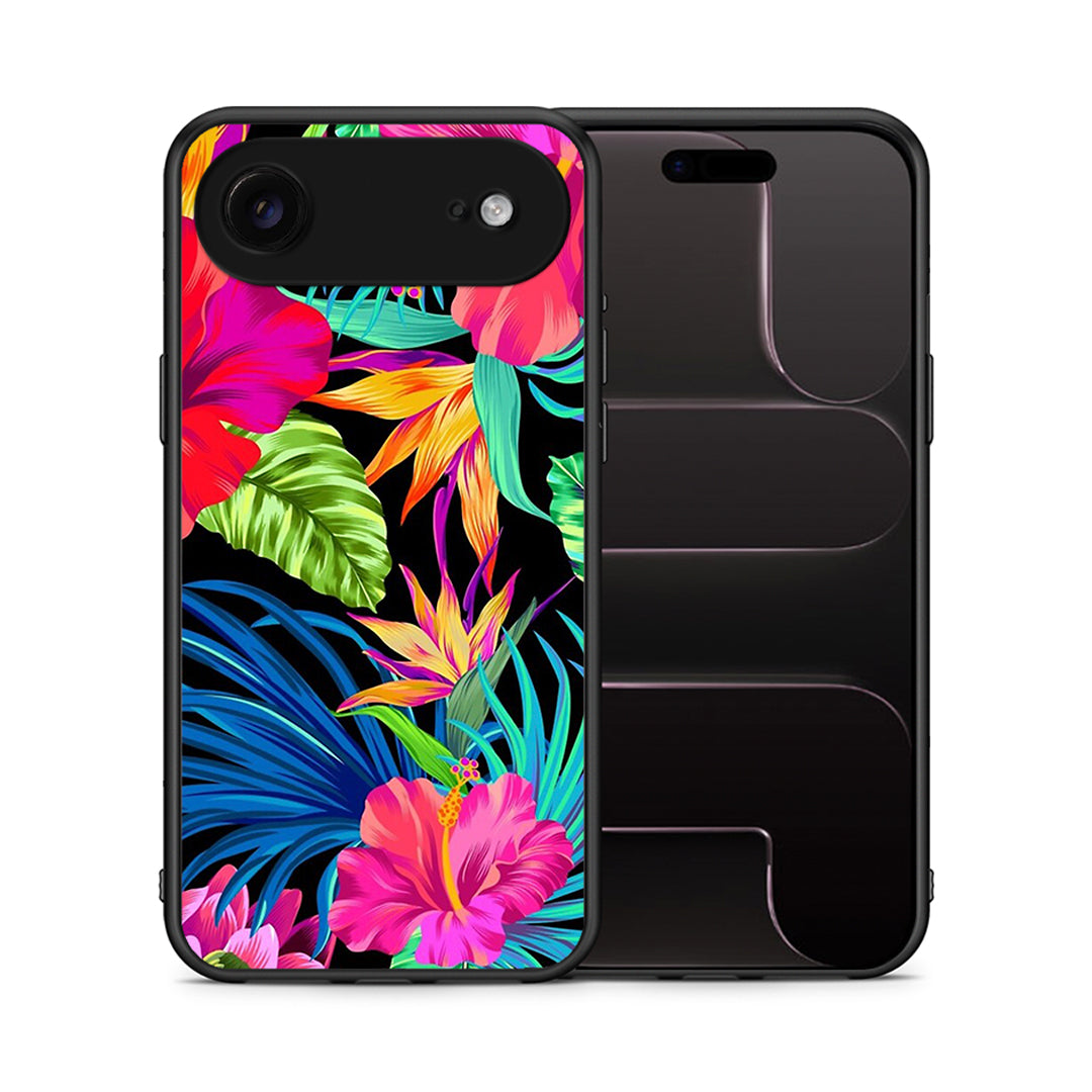 Θήκη iPhone 17 Air Tropical Flowers από τη Smartfits με σχέδιο στο πίσω μέρος και μαύρο περίβλημα | iPhone 17 Air Tropical Flowers case with colorful back and black bezels