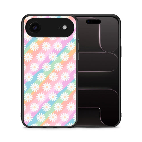 Θήκη iPhone 17 Air White Daisies από τη Smartfits με σχέδιο στο πίσω μέρος και μαύρο περίβλημα | iPhone 17 Air White Daisies case with colorful back and black bezels