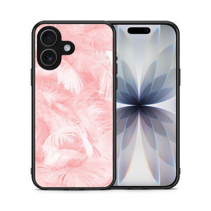 Θήκη iPhone 17 Pink Feather Boho από τη Smartfits με σχέδιο στο πίσω μέρος και μαύρο περίβλημα | iPhone 17 Pink Feather Boho case with colorful back and black bezels