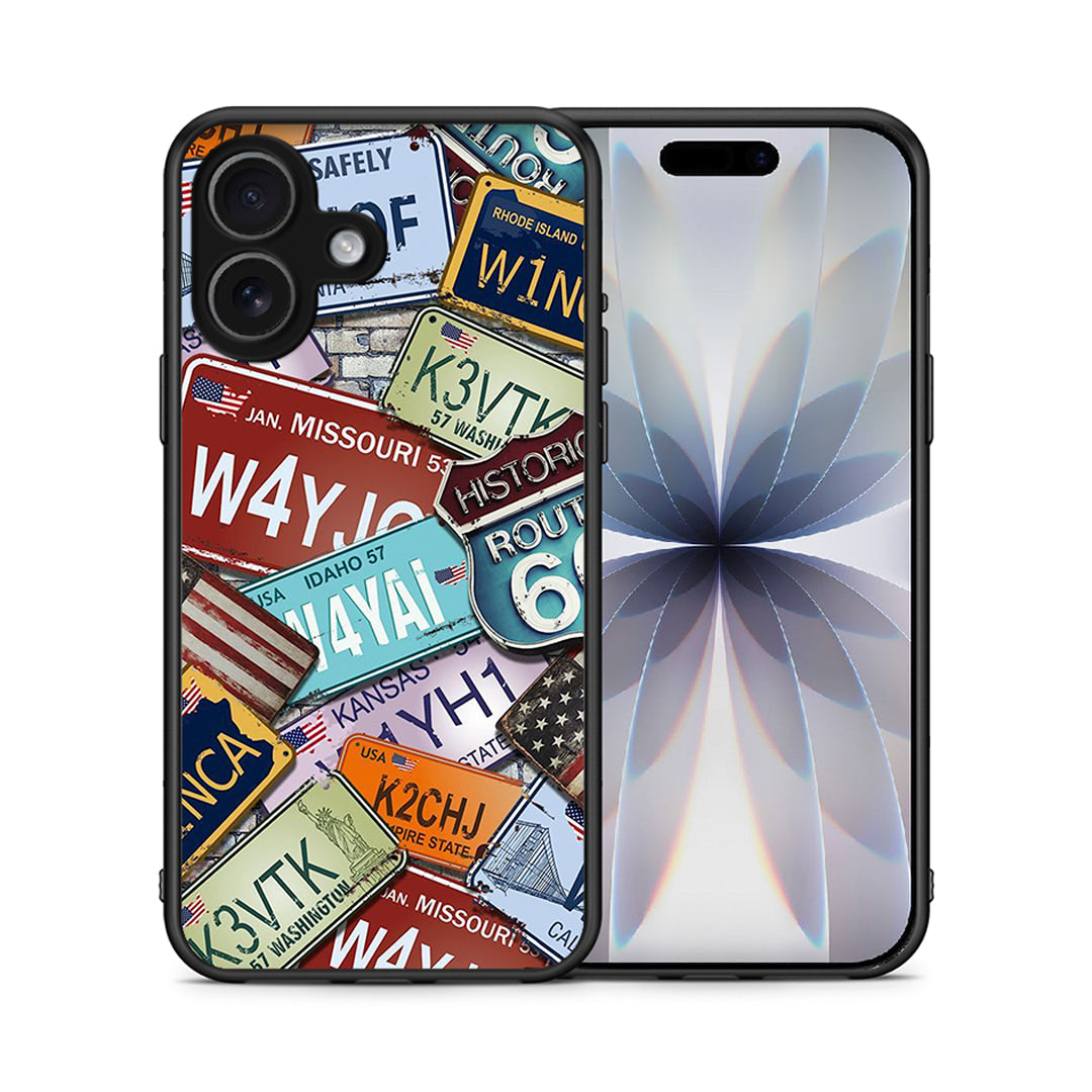 Θήκη iPhone 17 Car Plates από τη Smartfits με σχέδιο στο πίσω μέρος και μαύρο περίβλημα | iPhone 17 Car Plates case with colorful back and black bezels
