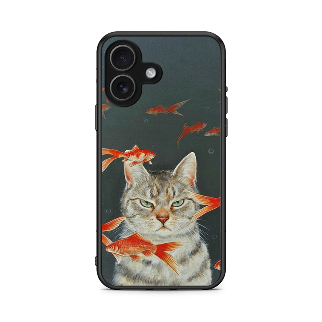 iPhone 17 Cat Goldfish θήκη από τη Smartfits με σχέδιο στο πίσω μέρος και μαύρο περίβλημα | Smartphone case with colorful back and black bezels by Smartfits