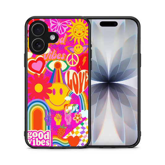 Θήκη iPhone 17 Hippie Love από τη Smartfits με σχέδιο στο πίσω μέρος και μαύρο περίβλημα | iPhone 17 Hippie Love case with colorful back and black bezels