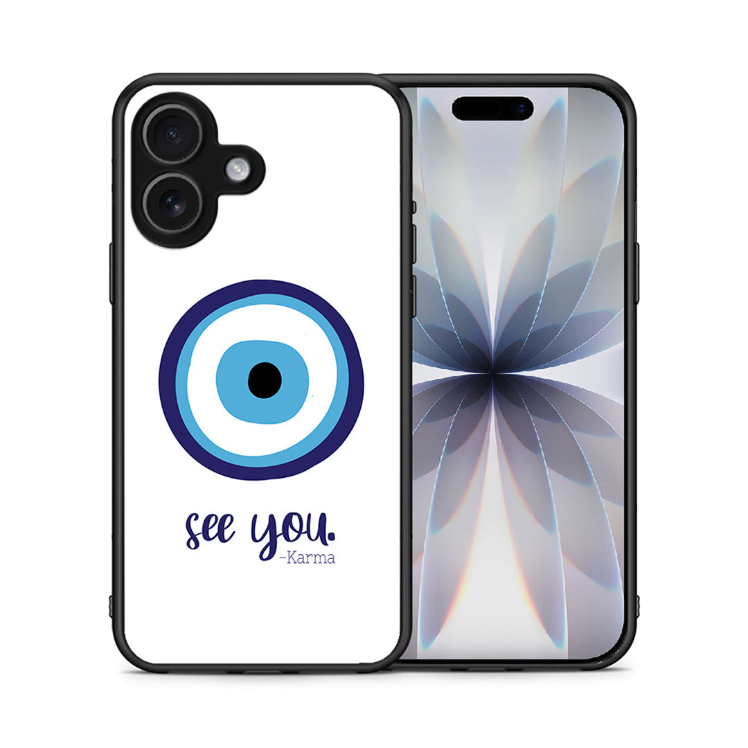 Θήκη iPhone 17 Karma Says από τη Smartfits με σχέδιο στο πίσω μέρος και μαύρο περίβλημα | iPhone 17 Karma Says case with colorful back and black bezels