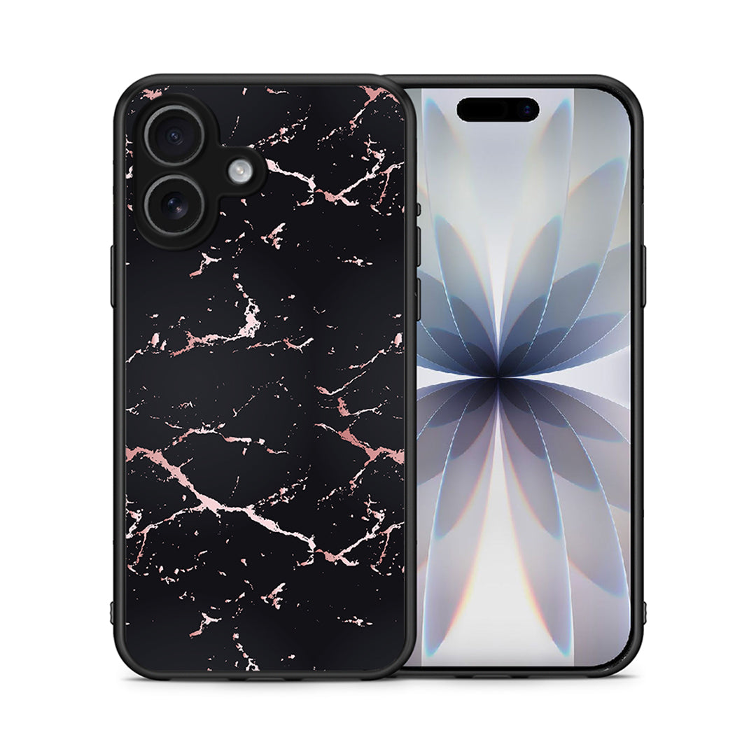 Θήκη iPhone 17 Black Rosegold Marble από τη Smartfits με σχέδιο στο πίσω μέρος και μαύρο περίβλημα | iPhone 17 Black Rosegold Marble case with colorful back and black bezels