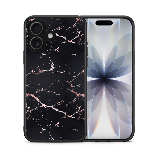 Θήκη iPhone 17 Black Rosegold Marble από τη Smartfits με σχέδιο στο πίσω μέρος και μαύρο περίβλημα | iPhone 17 Black Rosegold Marble case with colorful back and black bezels