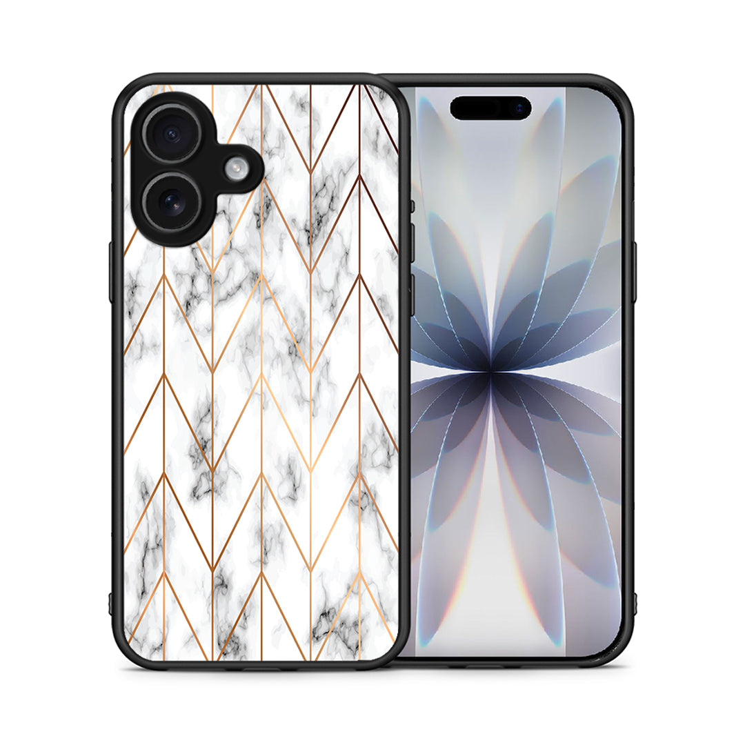 Θήκη iPhone 17 Gold Geometric Marble από τη Smartfits με σχέδιο στο πίσω μέρος και μαύρο περίβλημα | iPhone 17 Gold Geometric Marble case with colorful back and black bezels