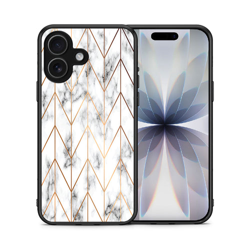Θήκη iPhone 17 Gold Geometric Marble από τη Smartfits με σχέδιο στο πίσω μέρος και μαύρο περίβλημα | iPhone 17 Gold Geometric Marble case with colorful back and black bezels