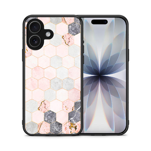 Θήκη iPhone 17 Hexagon Pink Marble από τη Smartfits με σχέδιο στο πίσω μέρος και μαύρο περίβλημα | iPhone 17 Hexagon Pink Marble case with colorful back and black bezels