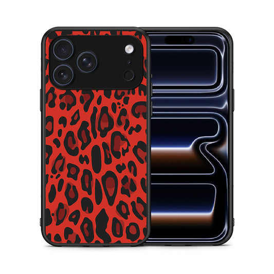 Θήκη iPhone 17 Pro Red Leopard Animal από τη Smartfits με σχέδιο στο πίσω μέρος και μαύρο περίβλημα | iPhone 17 Pro Red Leopard Animal case with colorful back and black bezels