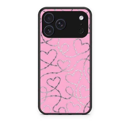 Θήκη iPhone 17 Pro Barbed Wire Hearts on Pink από τη Smartfits με σχέδιο στο πίσω μέρος και μαύρο περίβλημα | iPhone 17 Pro Barbed Wire Hearts on Pink case with colorful back and black bezels