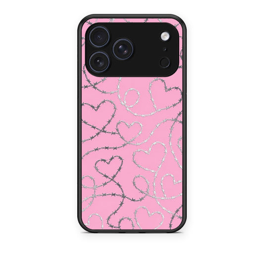 Θήκη iPhone 17 Pro Barbed Wire Hearts on Pink από τη Smartfits με σχέδιο στο πίσω μέρος και μαύρο περίβλημα | iPhone 17 Pro Barbed Wire Hearts on Pink case with colorful back and black bezels