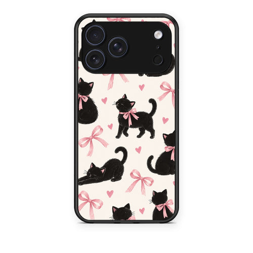 Θήκη iPhone 17 Pro Black Kittens and Pink Bows on Cream Large από τη Smartfits με σχέδιο στο πίσω μέρος και μαύρο περίβλημα | iPhone 17 Pro Black Kittens and Pink Bows on Cream Large case with colorful back and black bezels