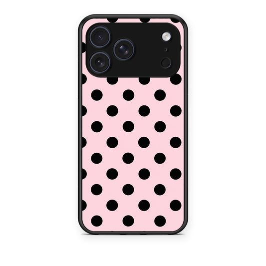 Θήκη iPhone 17 Pro Black Polka Dots on Pink από τη Smartfits με σχέδιο στο πίσω μέρος και μαύρο περίβλημα | iPhone 17 Pro Black Polka Dots on Pink case with colorful back and black bezels