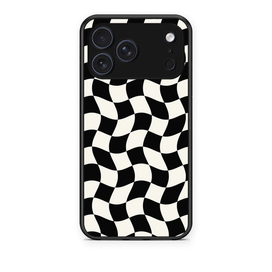 Θήκη iPhone 17 Pro Black and Cream Wavy Checkerboard από τη Smartfits με σχέδιο στο πίσω μέρος και μαύρο περίβλημα | iPhone 17 Pro Black and Cream Wavy Checkerboard case with colorful back and black bezels