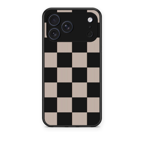 Θήκη iPhone 17 Pro Black and Taupe Striped Checks από τη Smartfits με σχέδιο στο πίσω μέρος και μαύρο περίβλημα | iPhone 17 Pro Black and Taupe Striped Checks case with colorful back and black bezels