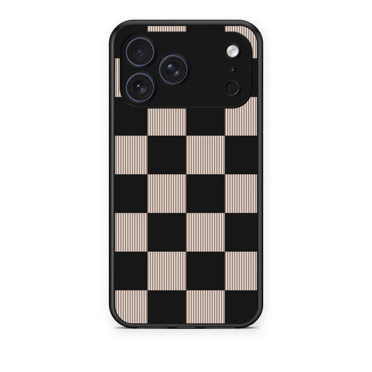Θήκη iPhone 17 Pro Black and Taupe Striped Checks από τη Smartfits με σχέδιο στο πίσω μέρος και μαύρο περίβλημα | iPhone 17 Pro Black and Taupe Striped Checks case with colorful back and black bezels