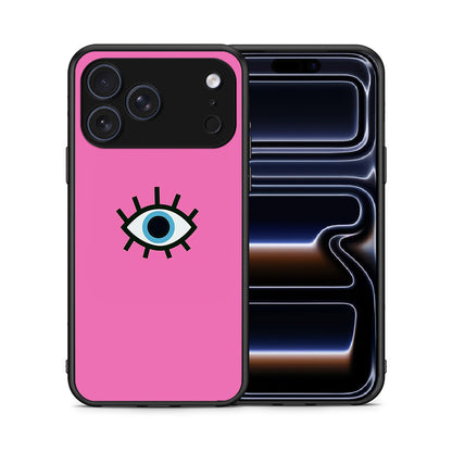 Θήκη iPhone 17 Pro Blue Eye Pink από τη Smartfits με σχέδιο στο πίσω μέρος και μαύρο περίβλημα | iPhone 17 Pro Blue Eye Pink case with colorful back and black bezels