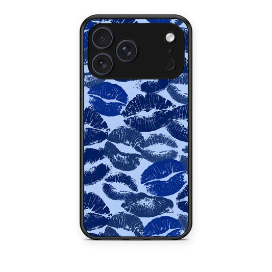Θήκη iPhone 17 Pro Blue Lipstick Kisses από τη Smartfits με σχέδιο στο πίσω μέρος και μαύρο περίβλημα | iPhone 17 Pro Blue Lipstick Kisses case with colorful back and black bezels