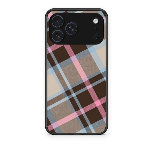 Θήκη iPhone 17 Pro Brown Pink and Blue Diagonal Plaid από τη Smartfits με σχέδιο στο πίσω μέρος και μαύρο περίβλημα | iPhone 17 Pro Brown Pink and Blue Diagonal Plaid case with colorful back and black bezels