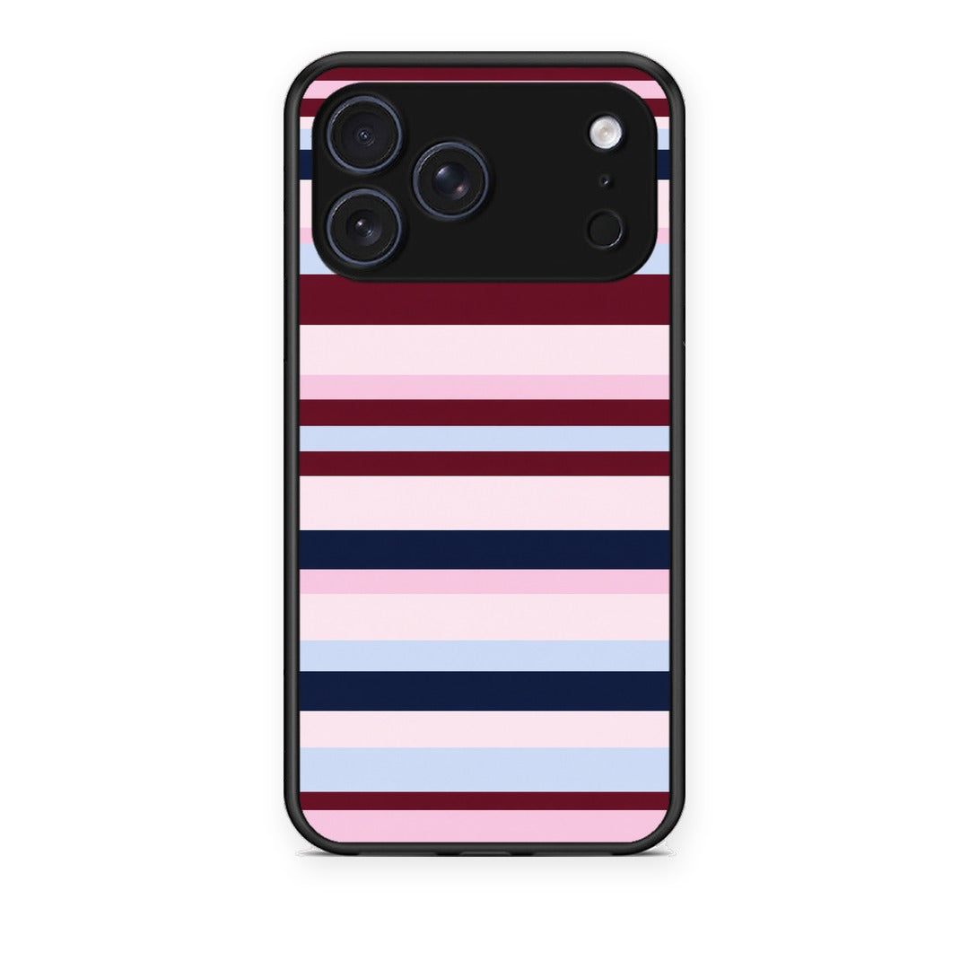 Θήκη iPhone 17 Pro Burgundy Pink and Blue Horizontal Stripes από τη Smartfits με σχέδιο στο πίσω μέρος και μαύρο περίβλημα | iPhone 17 Pro Burgundy Pink and Blue Horizontal Stripes case with colorful back and black bezels