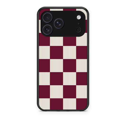 Θήκη iPhone 17 Pro Burgundy and Cream Striped Checks από τη Smartfits με σχέδιο στο πίσω μέρος και μαύρο περίβλημα | iPhone 17 Pro Burgundy and Cream Striped Checks case with colorful back and black bezels