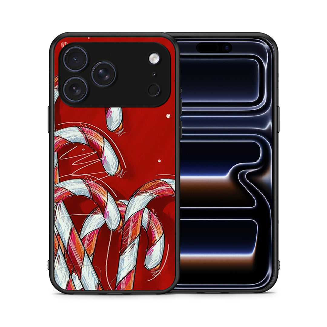 Θήκη iPhone 17 Pro Candy Cane από τη Smartfits με σχέδιο στο πίσω μέρος και μαύρο περίβλημα | iPhone 17 Pro Candy Cane case with colorful back and black bezels