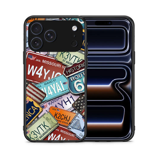 Θήκη iPhone 17 Pro Car Plates από τη Smartfits με σχέδιο στο πίσω μέρος και μαύρο περίβλημα | iPhone 17 Pro Car Plates case with colorful back and black bezels