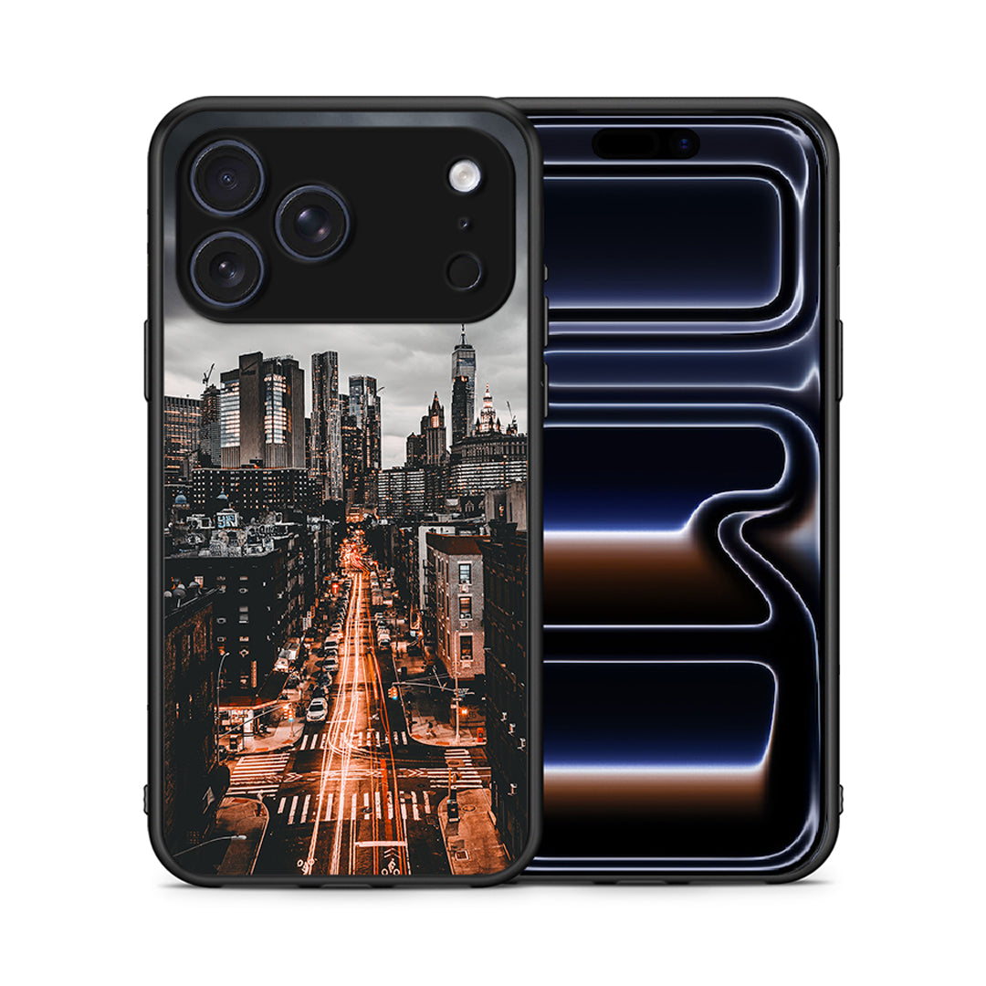 Θήκη iPhone 17 Pro City Lights από τη Smartfits με σχέδιο στο πίσω μέρος και μαύρο περίβλημα | iPhone 17 Pro City Lights case with colorful back and black bezels