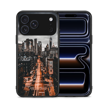 Θήκη iPhone 17 Pro City Lights από τη Smartfits με σχέδιο στο πίσω μέρος και μαύρο περίβλημα | iPhone 17 Pro City Lights case with colorful back and black bezels