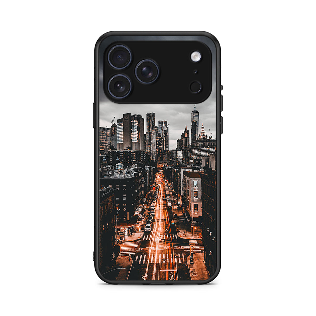 iPhone 17 Pro City Lights θήκη από τη Smartfits με σχέδιο στο πίσω μέρος και μαύρο περίβλημα | Smartphone case with colorful back and black bezels by Smartfits