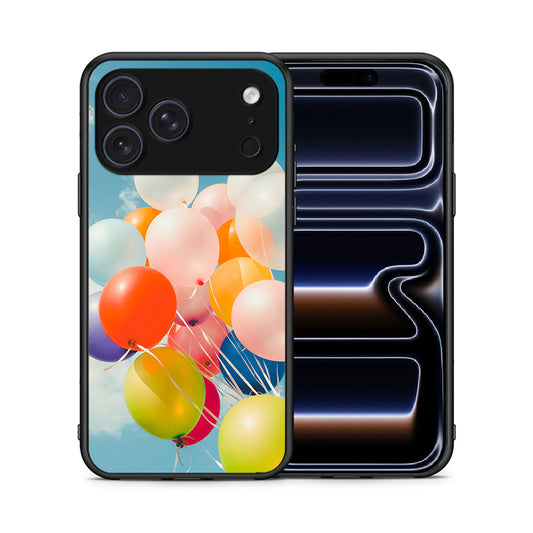 Θήκη iPhone 17 Pro Colorful Balloons από τη Smartfits με σχέδιο στο πίσω μέρος και μαύρο περίβλημα | iPhone 17 Pro Colorful Balloons case with colorful back and black bezels