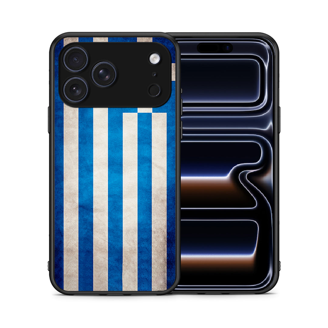 Θήκη iPhone 17 Pro Greek Flag από τη Smartfits με σχέδιο στο πίσω μέρος και μαύρο περίβλημα | iPhone 17 Pro Greek Flag case with colorful back and black bezels