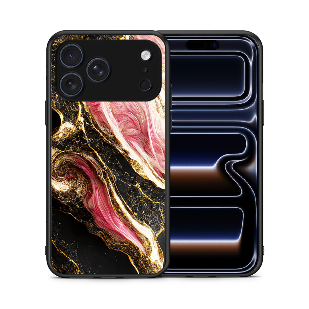 Θήκη iPhone 17 Pro Glamorous Pink Marble από τη Smartfits με σχέδιο στο πίσω μέρος και μαύρο περίβλημα | iPhone 17 Pro Glamorous Pink Marble case with colorful back and black bezels