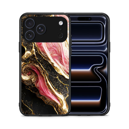Θήκη iPhone 17 Pro Glamorous Pink Marble από τη Smartfits με σχέδιο στο πίσω μέρος και μαύρο περίβλημα | iPhone 17 Pro Glamorous Pink Marble case with colorful back and black bezels