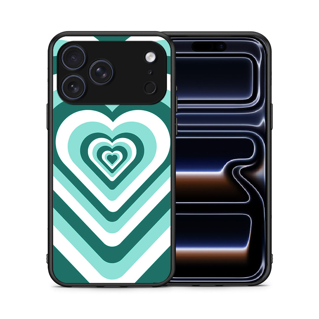 Θήκη iPhone 17 Pro Green Hearts από τη Smartfits με σχέδιο στο πίσω μέρος και μαύρο περίβλημα | iPhone 17 Pro Green Hearts case with colorful back and black bezels