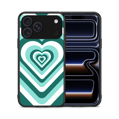 Θήκη iPhone 17 Pro Green Hearts από τη Smartfits με σχέδιο στο πίσω μέρος και μαύρο περίβλημα | iPhone 17 Pro Green Hearts case with colorful back and black bezels