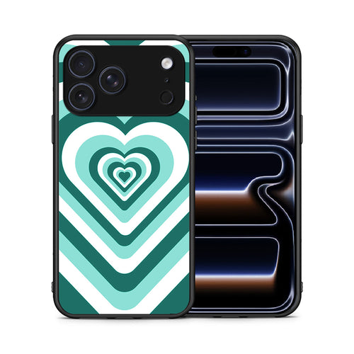 Θήκη iPhone 17 Pro Green Hearts από τη Smartfits με σχέδιο στο πίσω μέρος και μαύρο περίβλημα | iPhone 17 Pro Green Hearts case with colorful back and black bezels