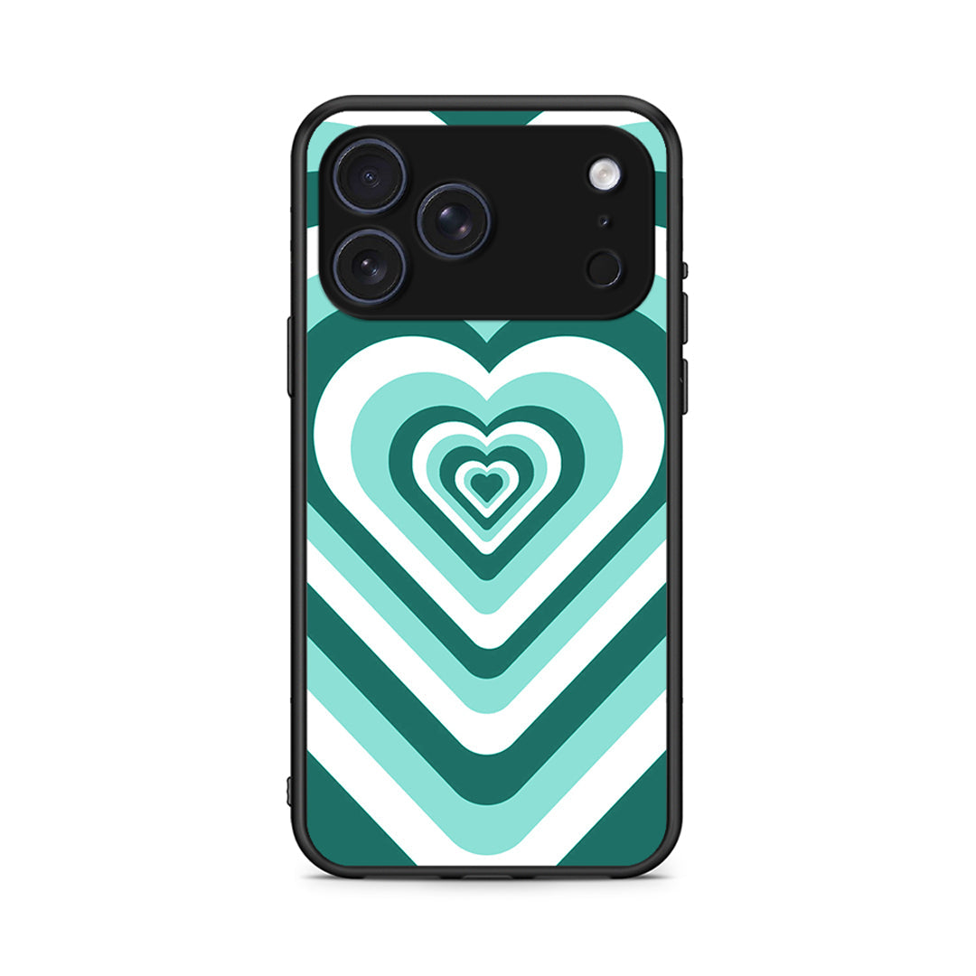 iPhone 17 Pro Green Hearts θήκη από τη Smartfits με σχέδιο στο πίσω μέρος και μαύρο περίβλημα | Smartphone case with colorful back and black bezels by Smartfits