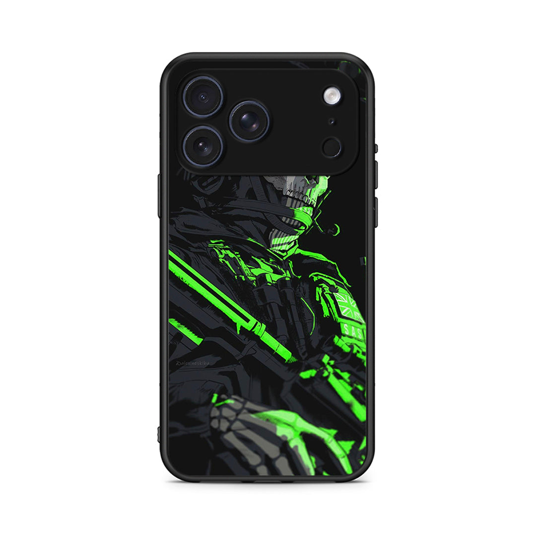 iPhone 17 Pro Green Soldier Θήκη Αγίου Βαλεντίνου από τη Smartfits με σχέδιο στο πίσω μέρος και μαύρο περίβλημα | Smartphone case with colorful back and black bezels by Smartfits