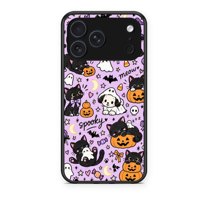 Θήκη iPhone 17 Pro Halloween Black Cats on Lilac από τη Smartfits με σχέδιο στο πίσω μέρος και μαύρο περίβλημα | iPhone 17 Pro Halloween Black Cats on Lilac case with colorful back and black bezels
